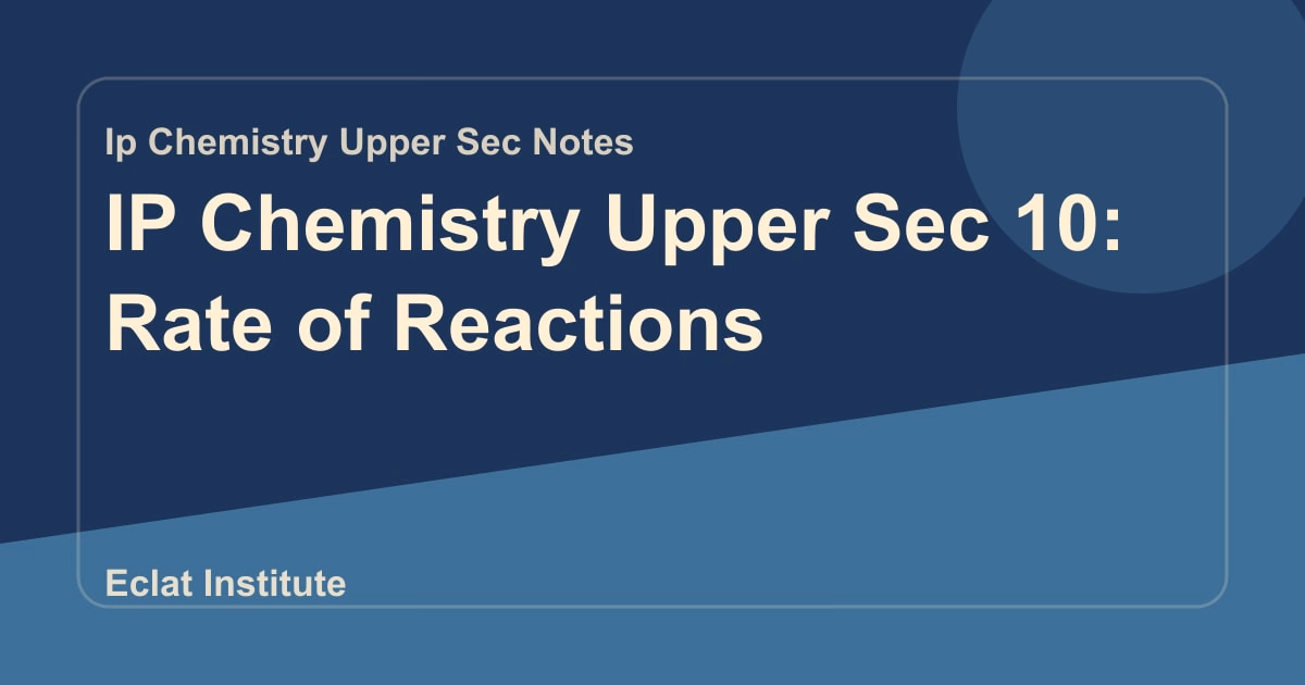 IP Chemistry Upper Sec 10: Rate of Reactions