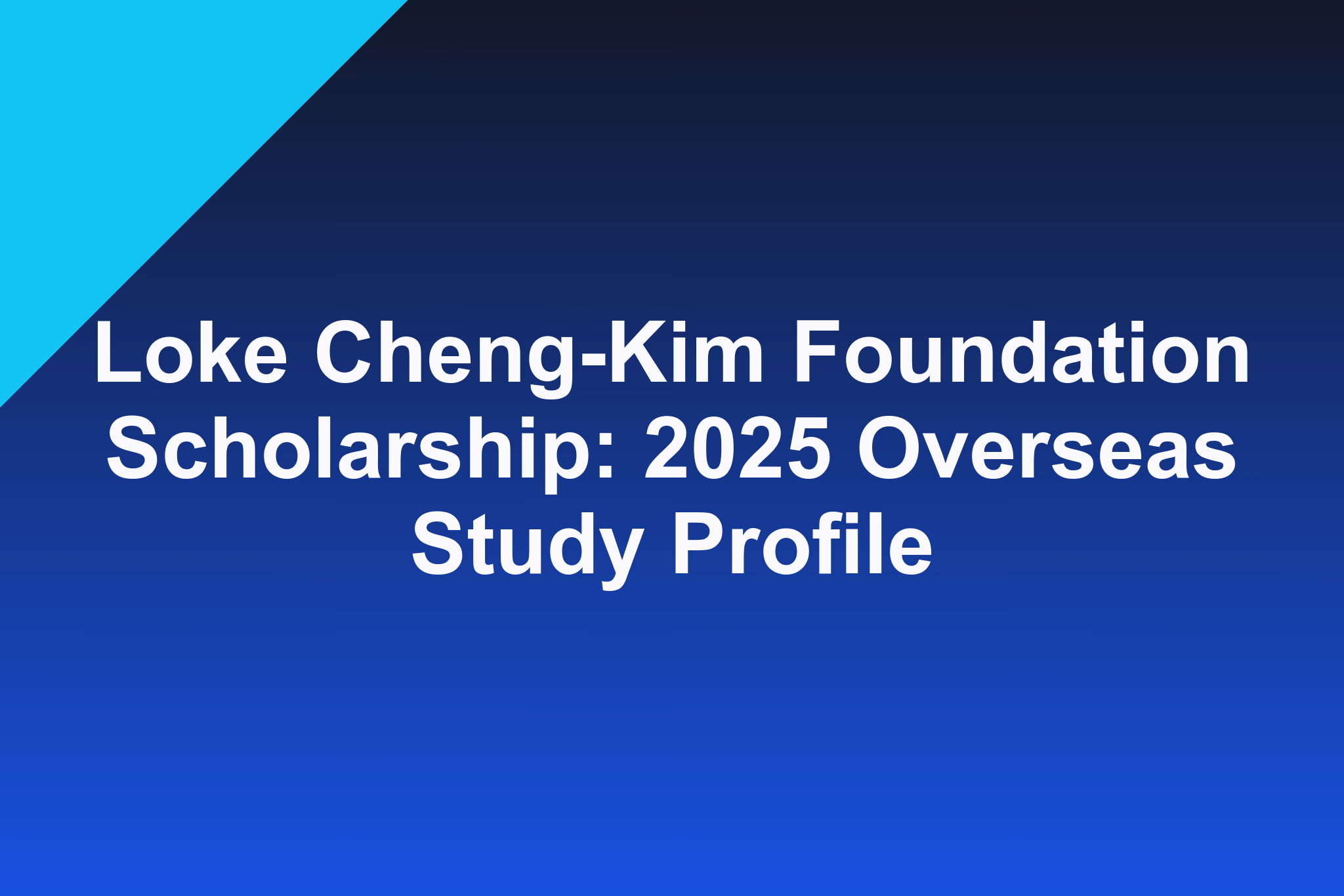 Loke Cheng-Kim Foundation Scholarship: 2025 Overseas Study Profile