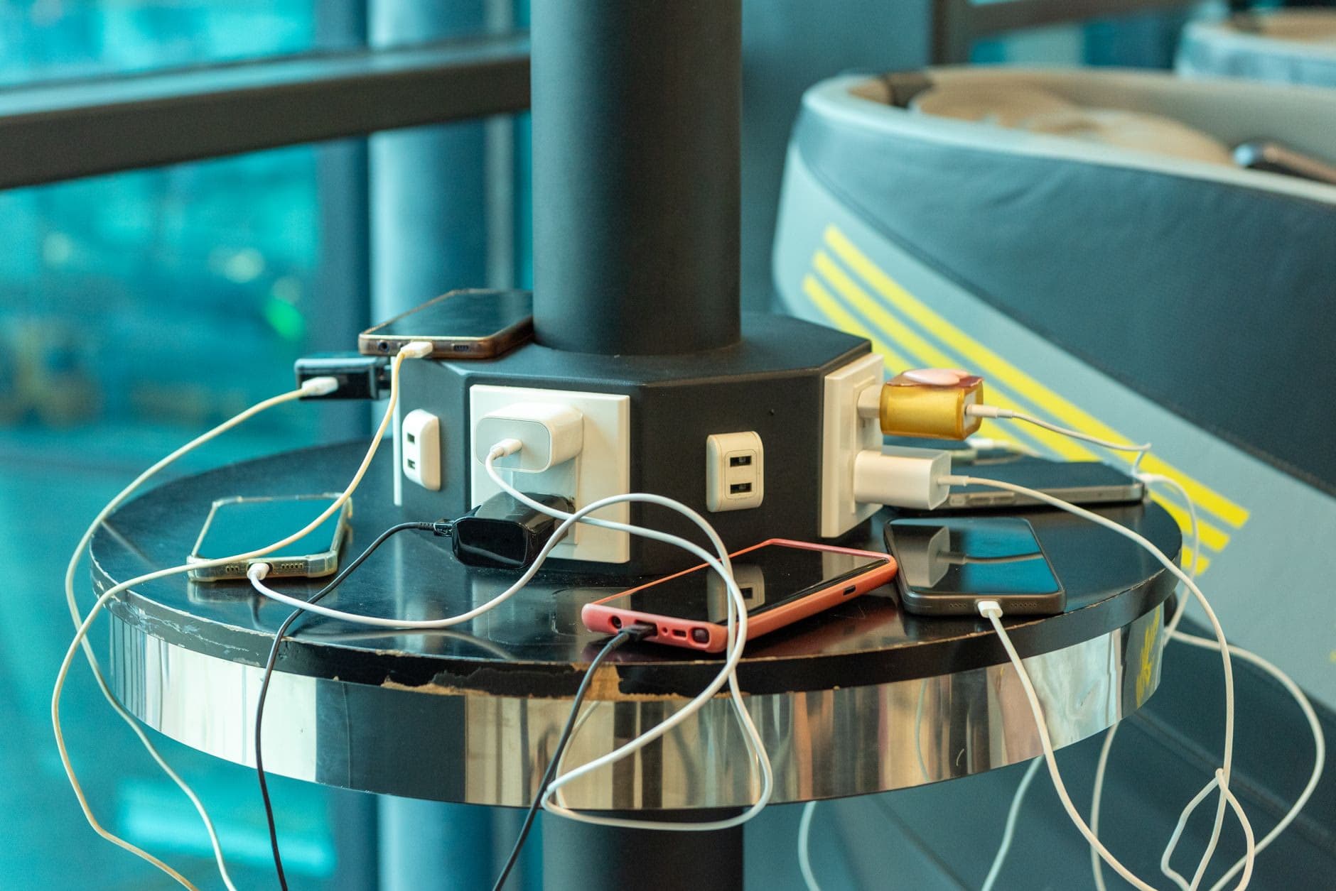 Devices connected to charging points in a public space