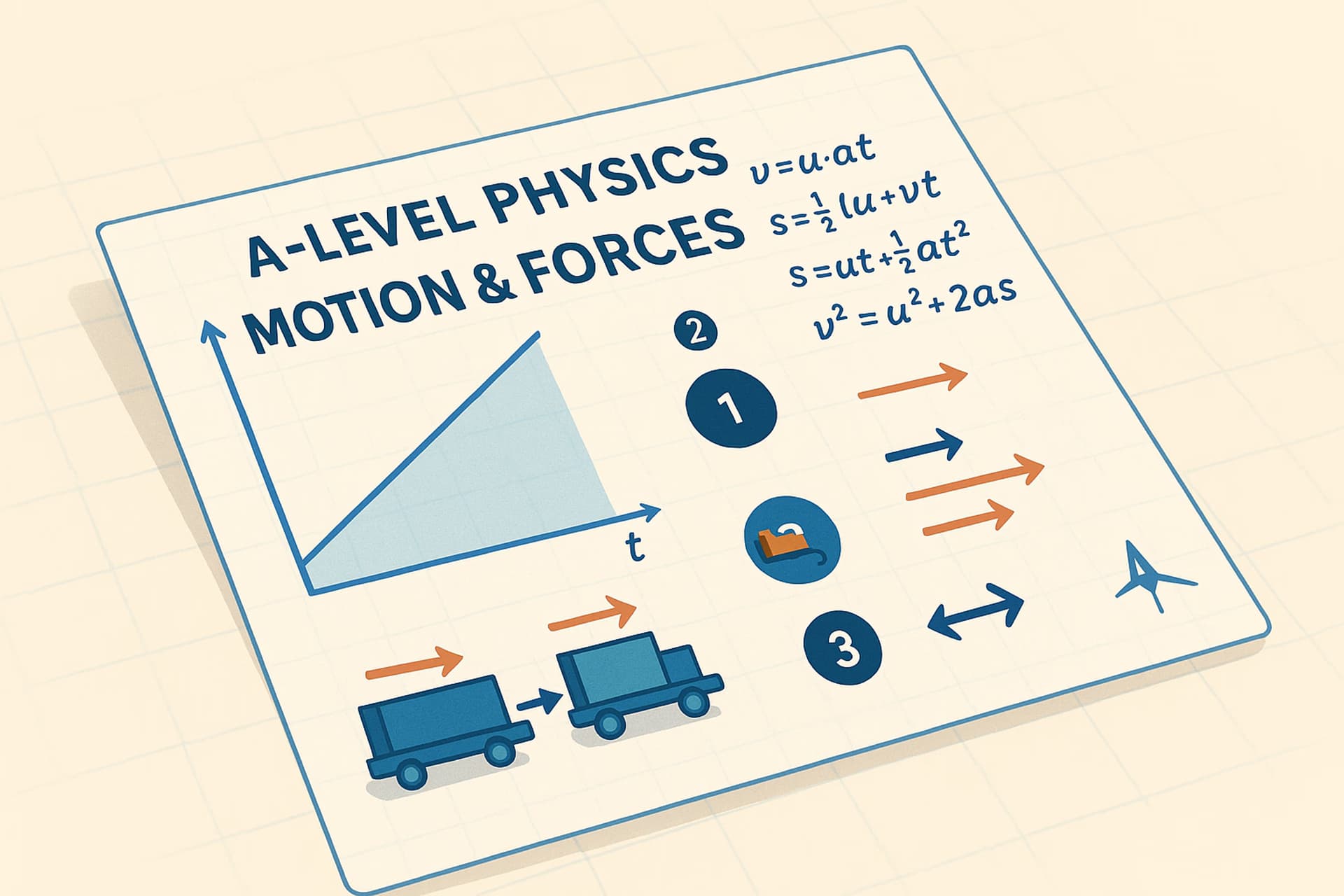 A-Level Physics — 3) Motion & Forces (IP-Friendly Guide)
