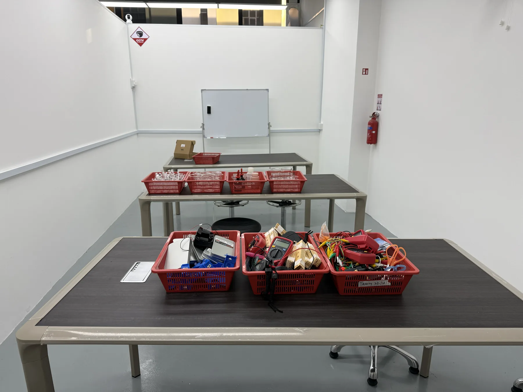 The physics room at our Henderson lab, with apparatus set out on the tables.